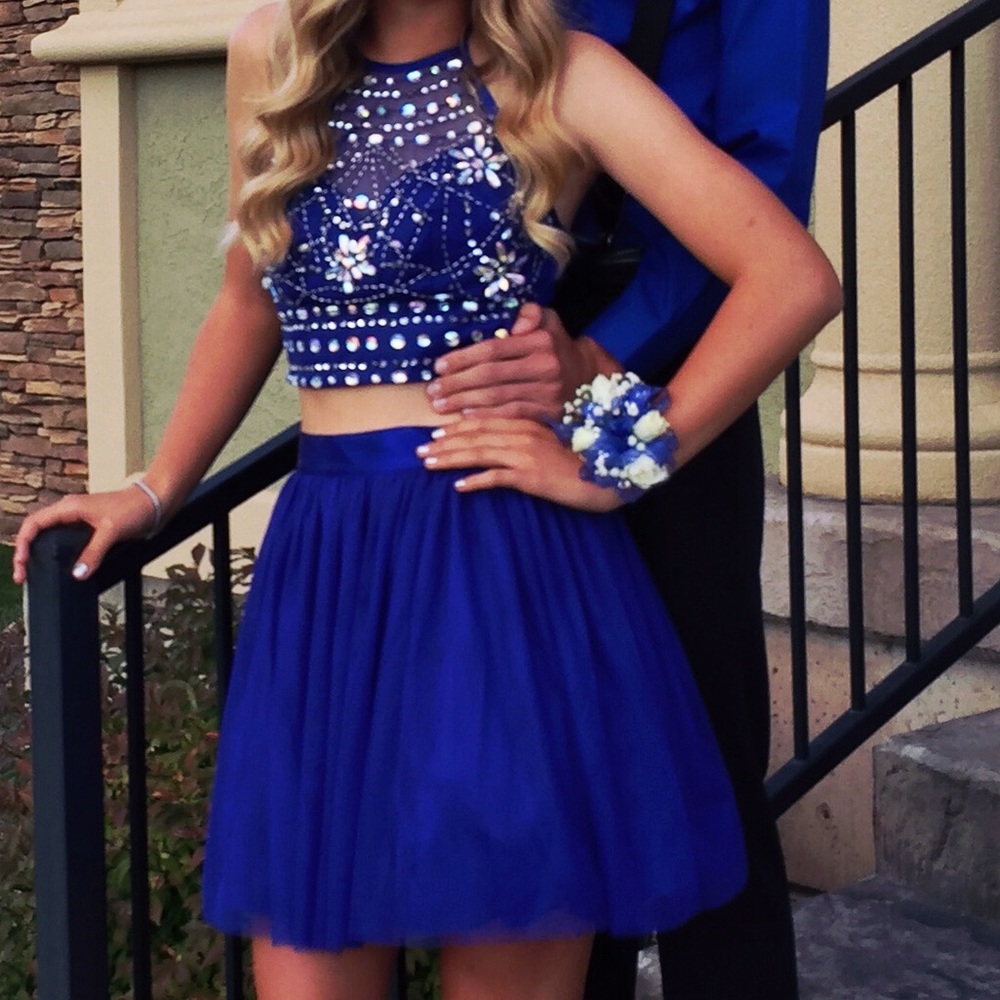 Blue Two-Piece Short Homecoming Dress